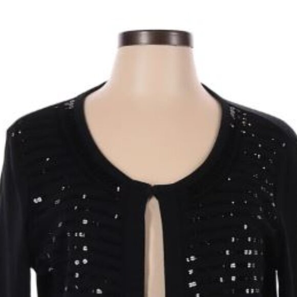 RAFAELLA, Black sequin detail 3/4 sleeve cardigan - Picture 8 of 10